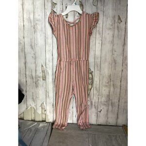 Tea Jumpsuit Size 7 Pink Striped Ruffle Girls
